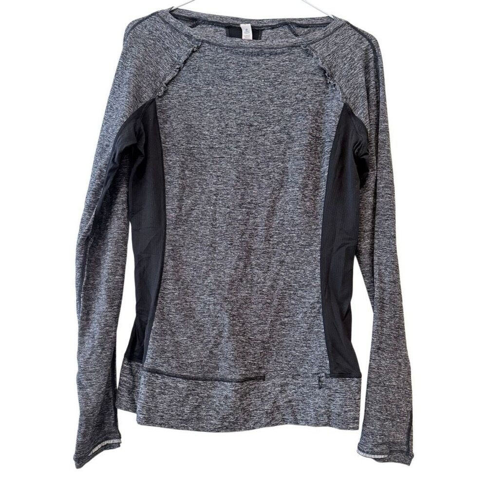 Lululemon Heather Colorblock Full Tilt Long Sleeve Athletic Top Gray Black Sz 8